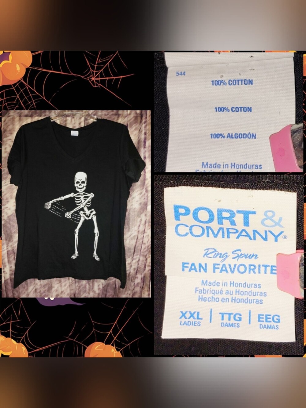 Port & Company Black & White Dancing Skeleton Graphic Print Knit T-shirt Sz XXL